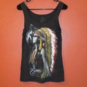 DC Angels Woman Large Black Blue White Graphic American Indian Chief Tank Top